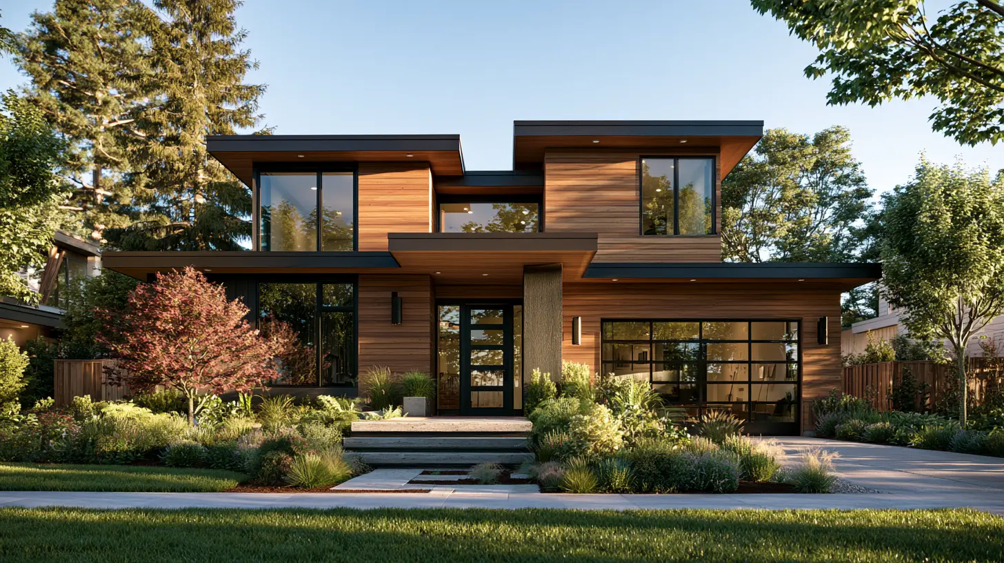 Modern home featuring LP SmartSide engineered wood siding with natural wood texture