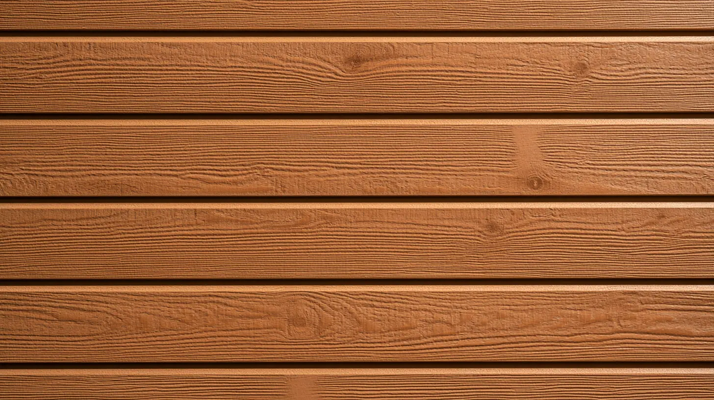 Close-up of engineered wood LP SmartSide siding with realistic wood grain texture